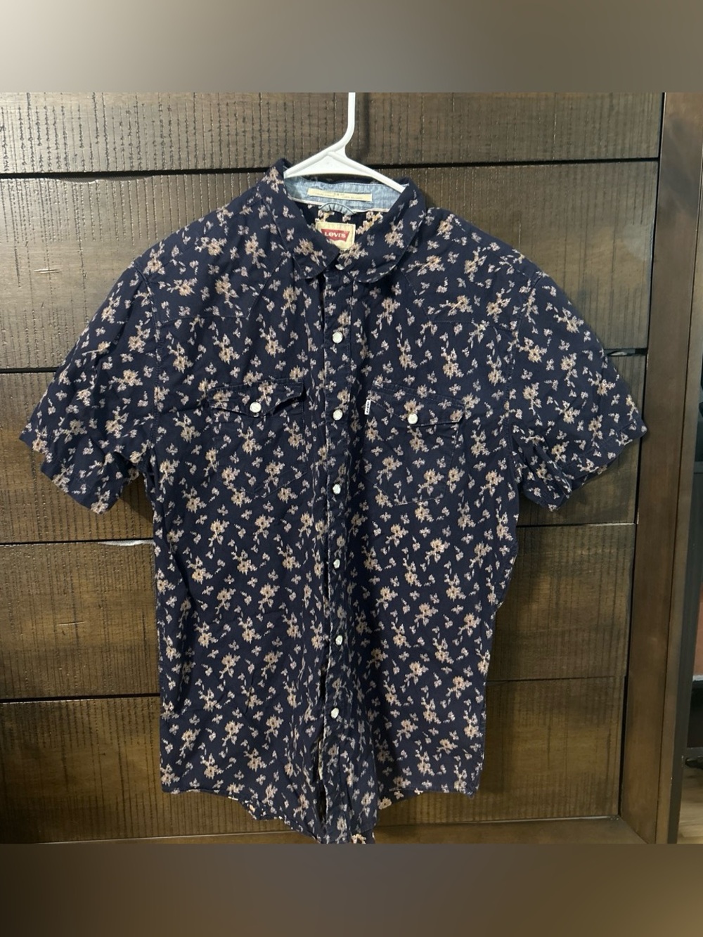 Levi's Navy Short-Sleeve Button-Up with Beige Floral Print
